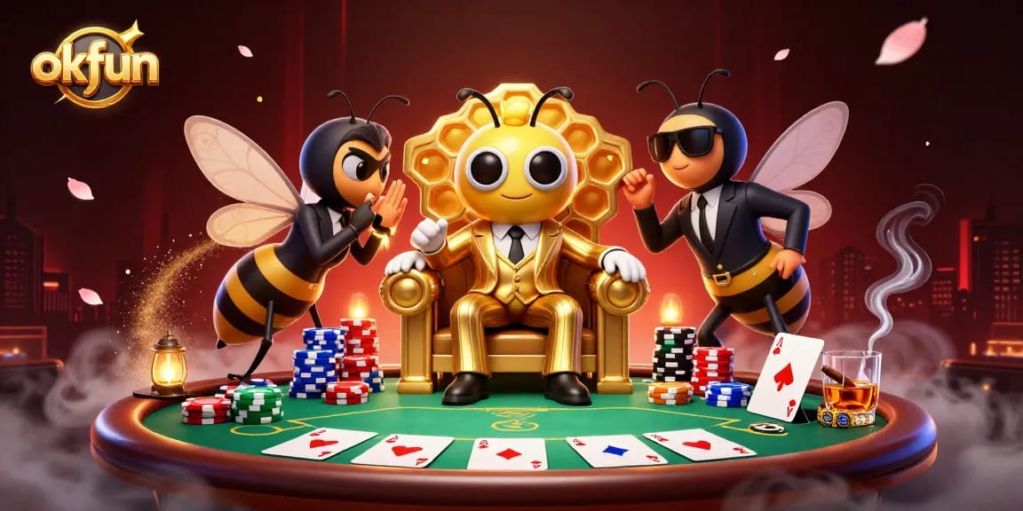 Engage in thrilling games as okfun offers a vibrant casino atmosphere with cartoon characters and poker elements.