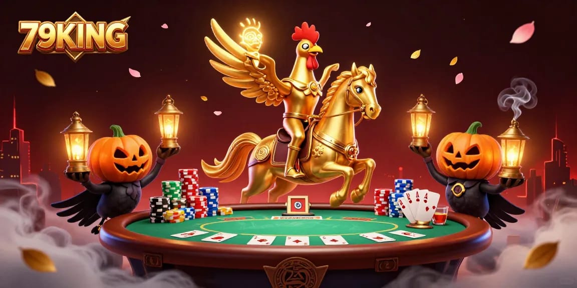 Experience thrilling gameplay at 79KING with a vibrant casino scene featuring poker tables and colorful chips.