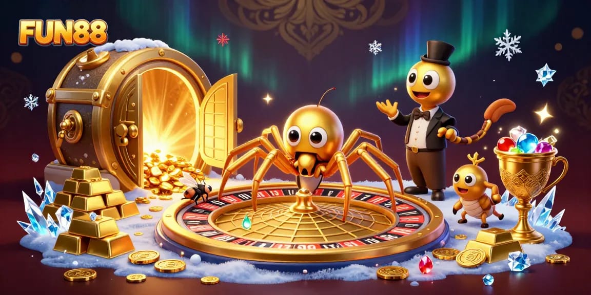 Experience fun and excitement with FUN88 as you spin the roulette wheel in this captivating casino artwork.