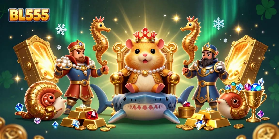 Engage in thrilling gameplay at BL555 with the golden hamster king ruling over a treasure-filled casino realm.
