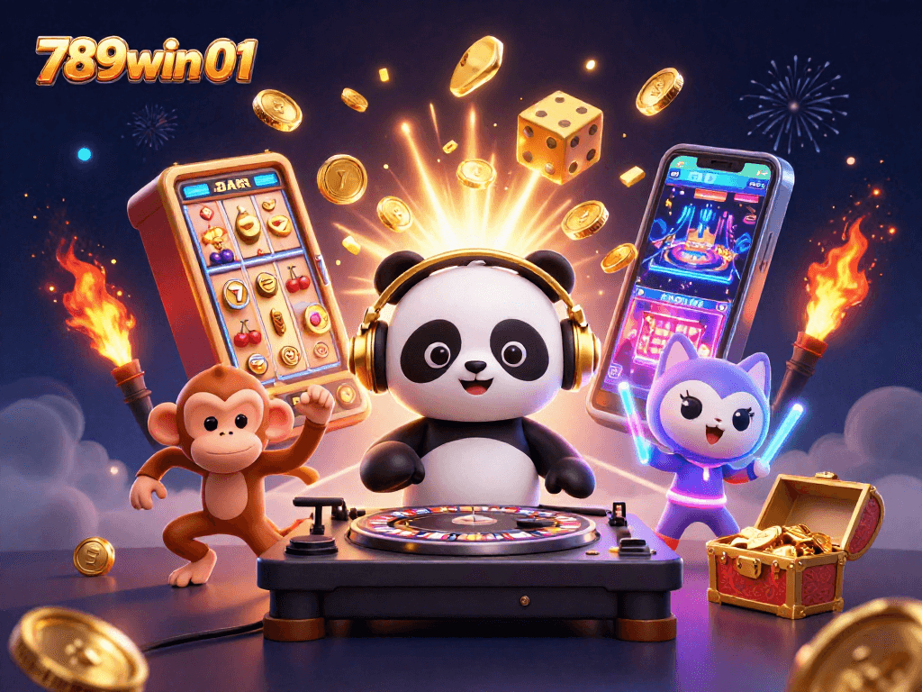 Experience winning thrills with 789win 01's dynamic casino scene featuring animated characters and vibrant game elements