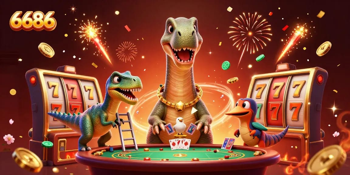 Engage with 6686, experiencing thrilling slot games in a vibrant casino scene.