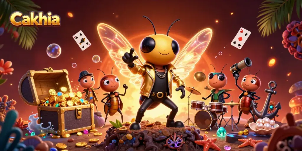 Cakhia offers thrilling gambling excitement with a vibrant 3D illustration of energetic characters amidst casino elements.