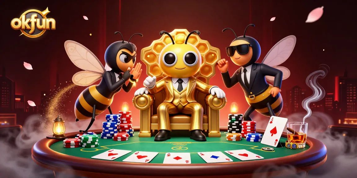 Engage in thrilling games as okfun offers a vibrant casino atmosphere with cartoon characters and poker elements.