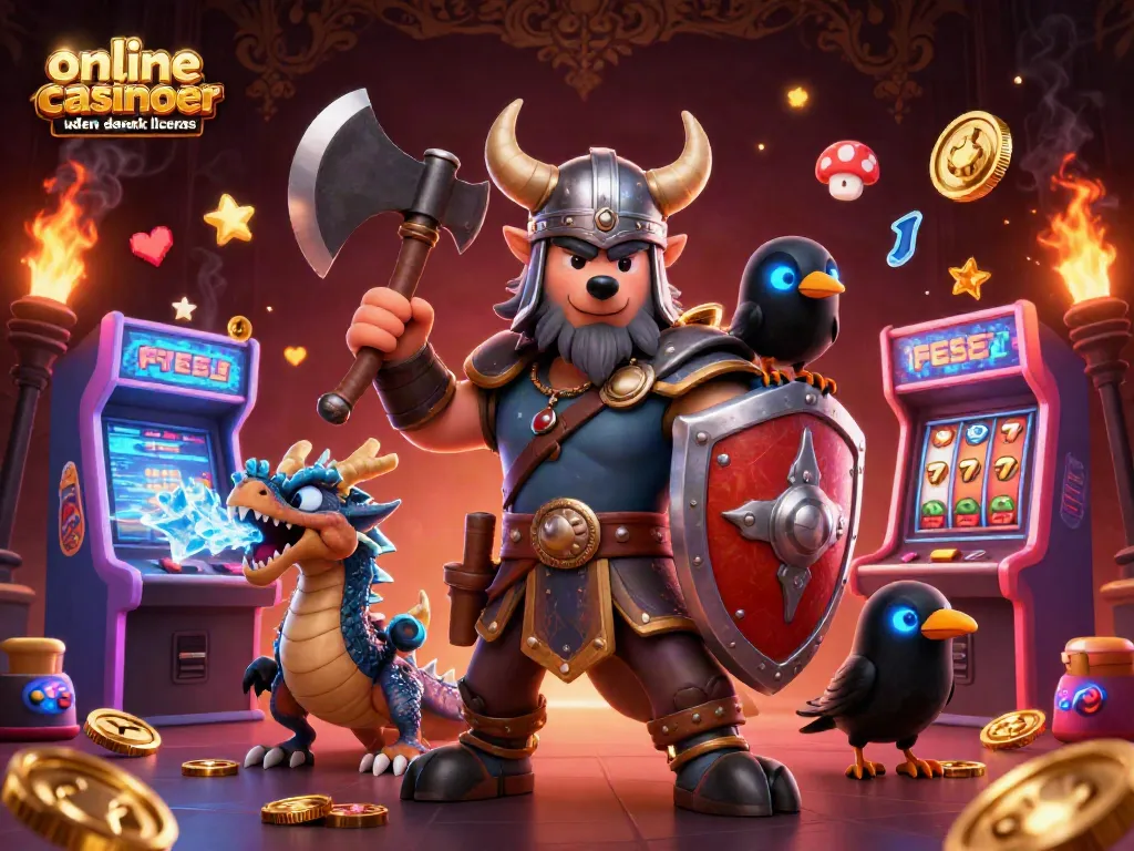 Engage with online casinoer uden dansk licens in a vibrant 3D Viking scene filled with exciting gaming elements.