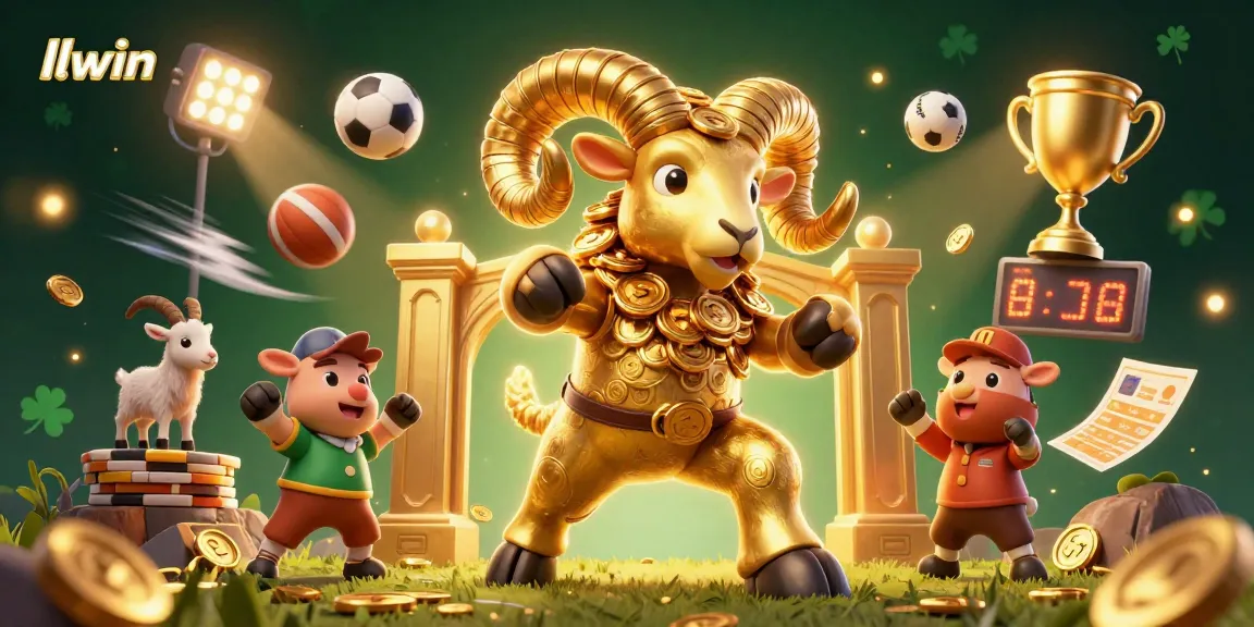 Engage with LLWIN's dynamic betting scene featuring a golden ram charging through a rich casino environment.