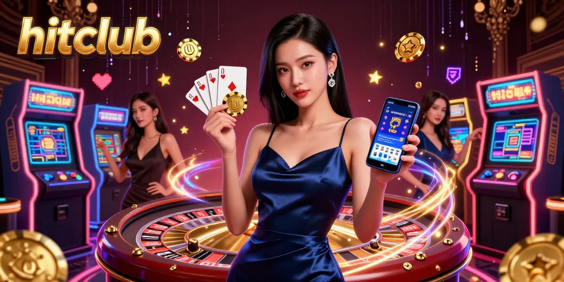 Play and win at hitclub with exciting games illustrated stunningly featuring a confident Asian woman.