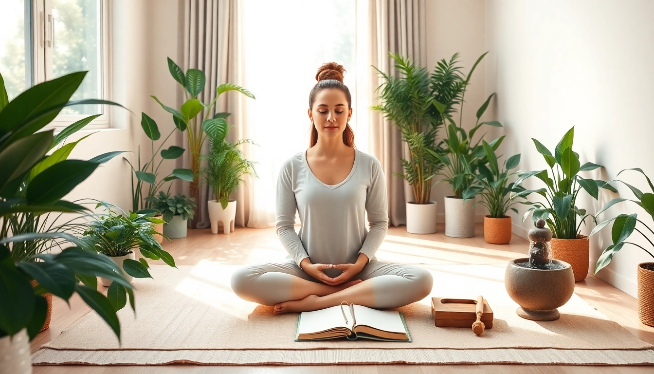Engage with mental health tips in a serene meditation setting that encourages relaxation and mindfulness.
