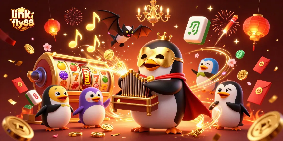 Engage with the vibrant world of link fly88 through this dynamic casino illustration featuring slot reels and exciting gameplay elements.