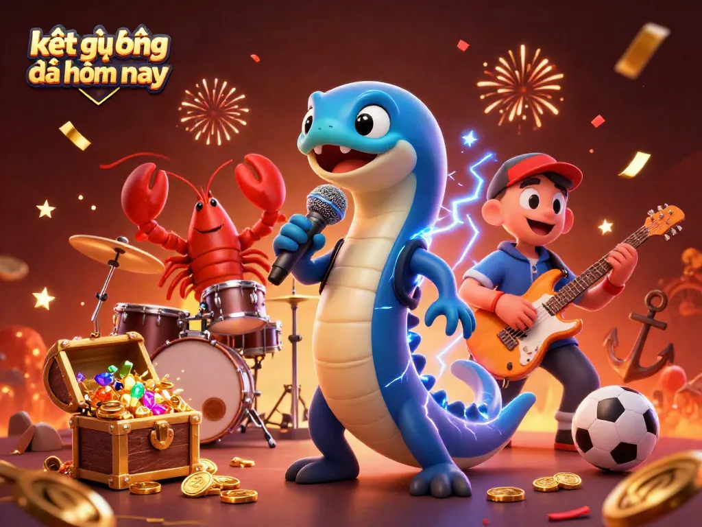 Experience kết quả bóng đá hôm nay in a vibrant underwater sports betting scene with energetic characters and treasure.