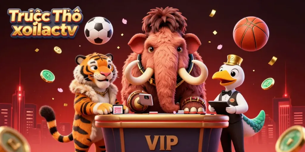 Engage with Trực Tiếp xoilactv as the woolly mammoth bouncer checks IDs at a dynamic casino atmosphere.