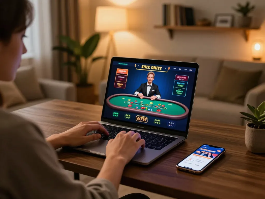 Engaged user playing blackjack on 678vip live dealer platform in a cozy home setup.