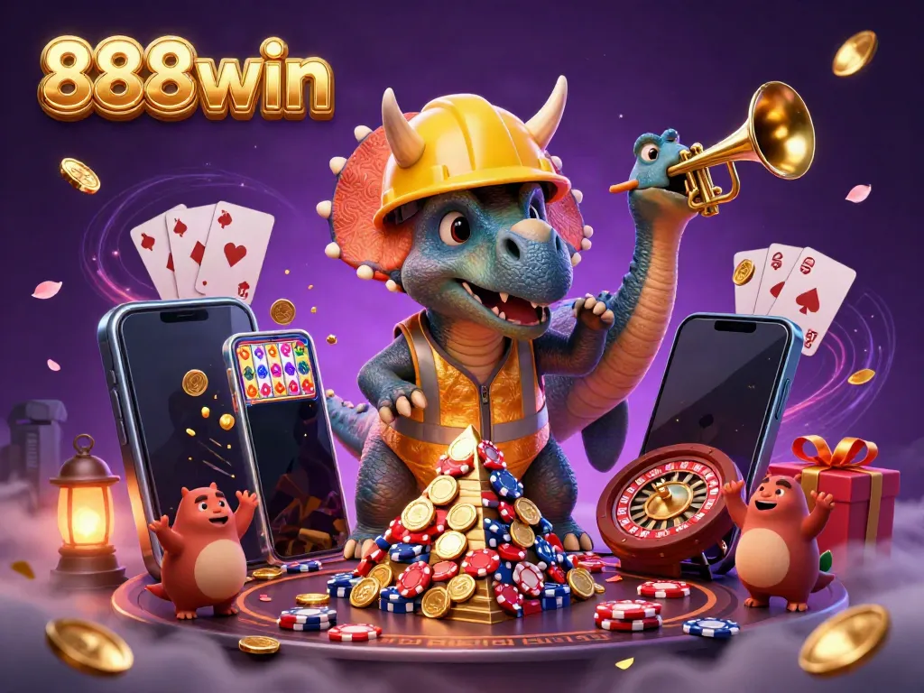 Experience the fun of 888win with vibrant characters and game elements in an exciting casino setting.