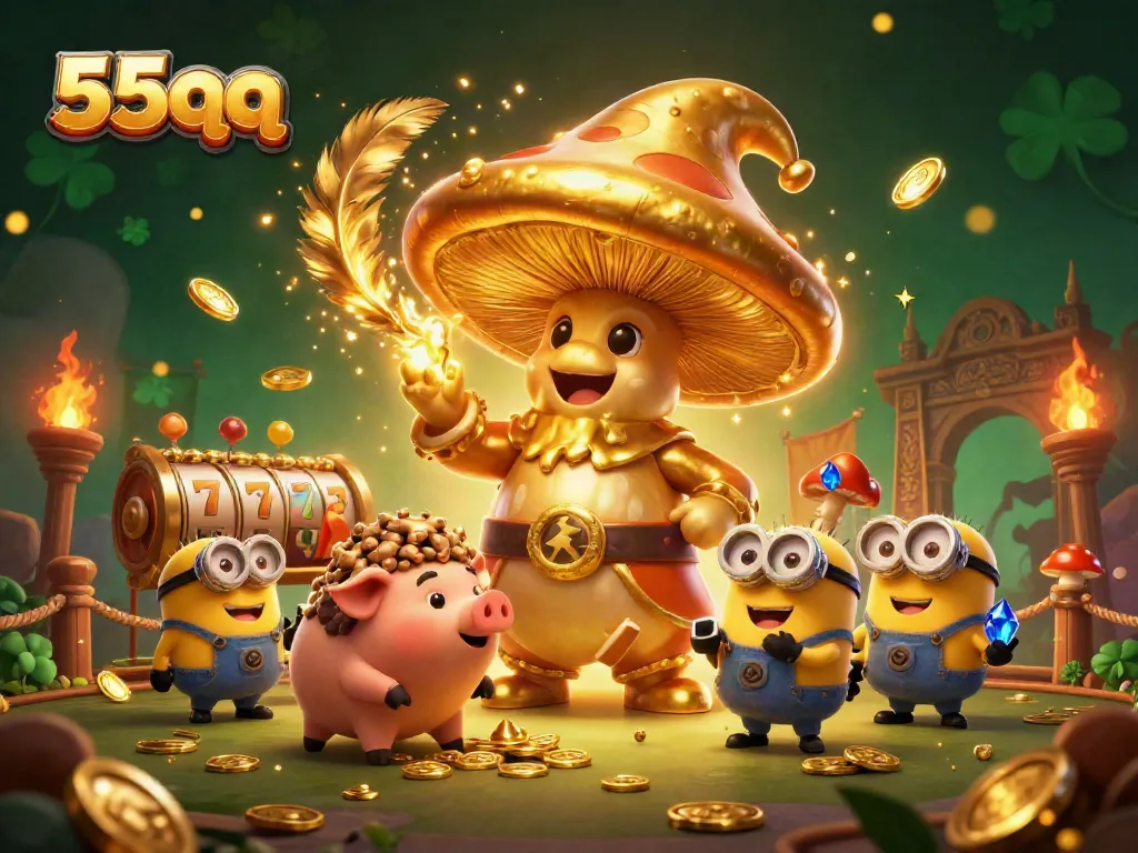 Experience the thrill of 55qq slots with a magical scene of a wizard and treasures.