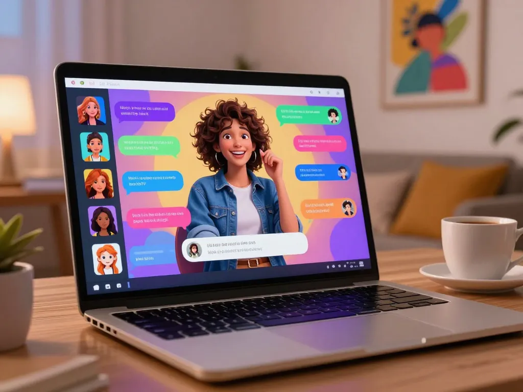 Interactive scene showcasing ai 18+ chat with engaging AI characters in a cozy ambiance.