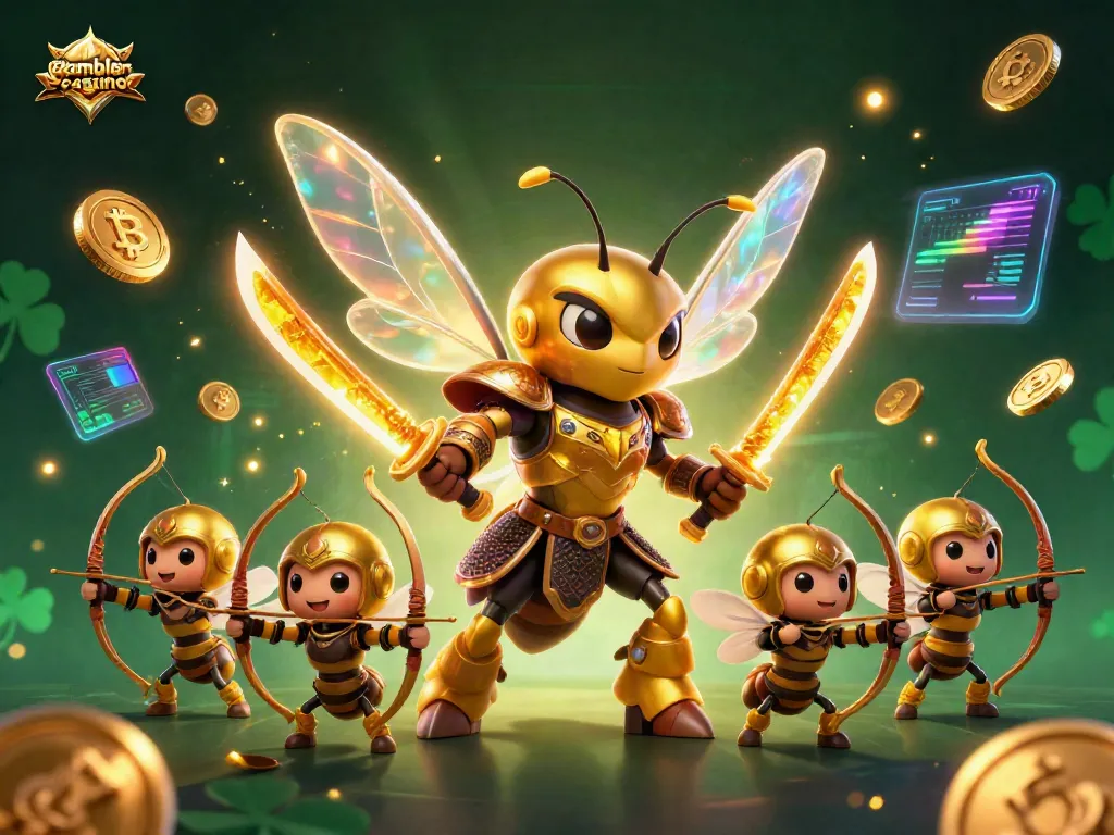 Upplev gambler-casino med en samurajhornet i en färgstark casinovärld av guldmynt och digitala element.
