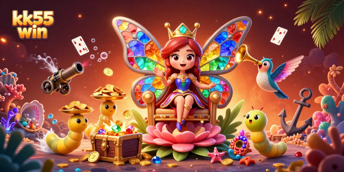 Experience the excitement of kk55 win with a vibrant 3D illustration showcasing thrilling casino elements.
