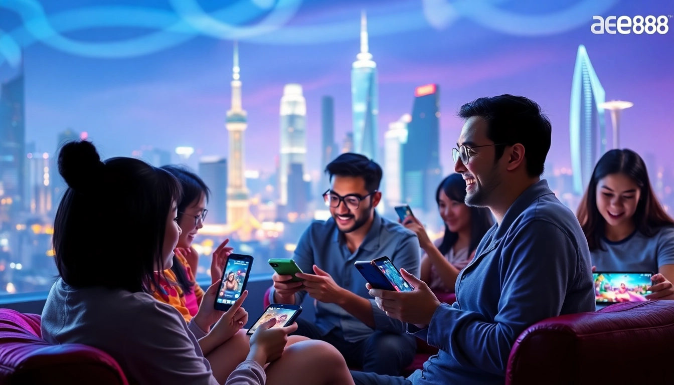 Engaging players in vibrant settings while highlighting Đăng nhập AE888 for seamless gaming experiences.