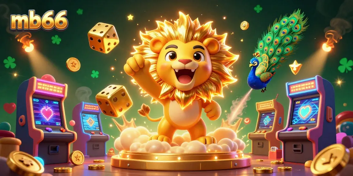Experience the thrilling action of mb66 with a vibrant casino scene showcasing a roaring sun lion and dynamic gaming elements.