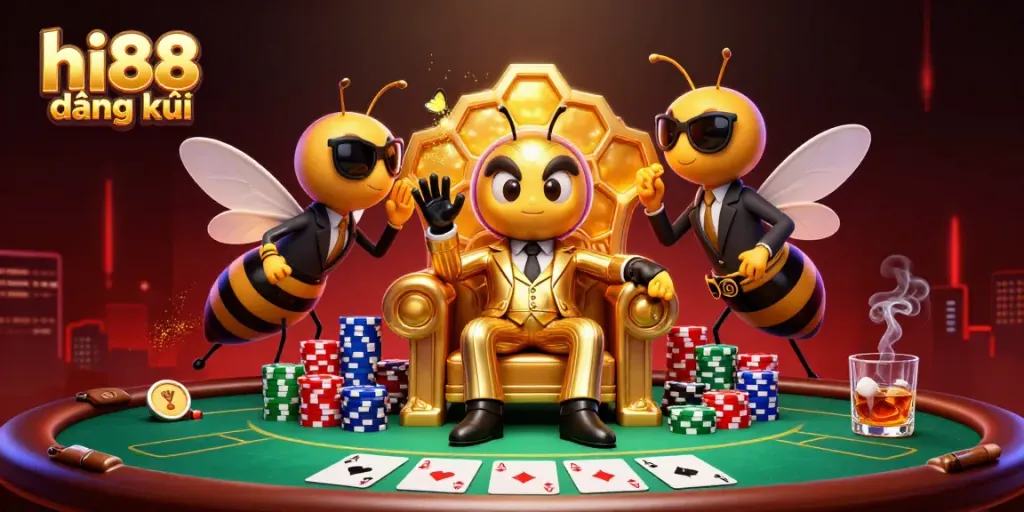 Experience hi88 đăng ký with a vibrant, animated 3D scene of a buzzing casino atmosphere.
