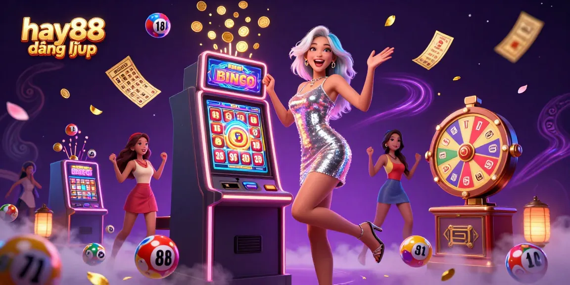 Engaging scene of hay88 đăng nhập with a glamorous woman celebrating a jackpot at a lively casino.