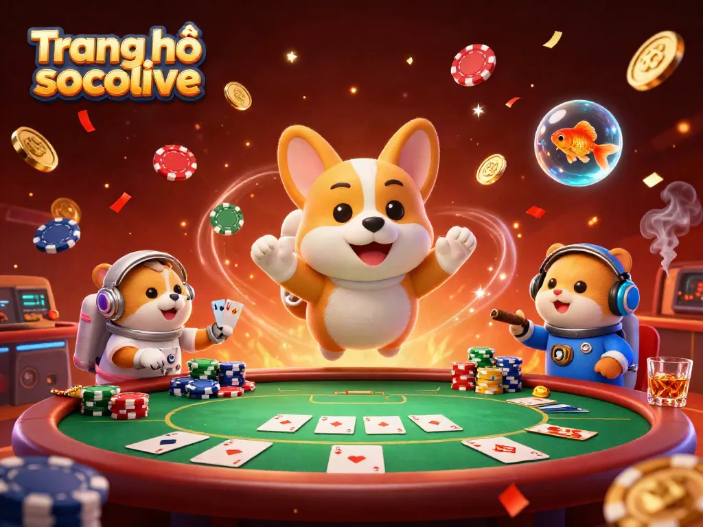 Engage with the thrilling Trang chủ socolive spectacle as the astronaut corgi enjoys casino floats of poker chips in zero gravity.