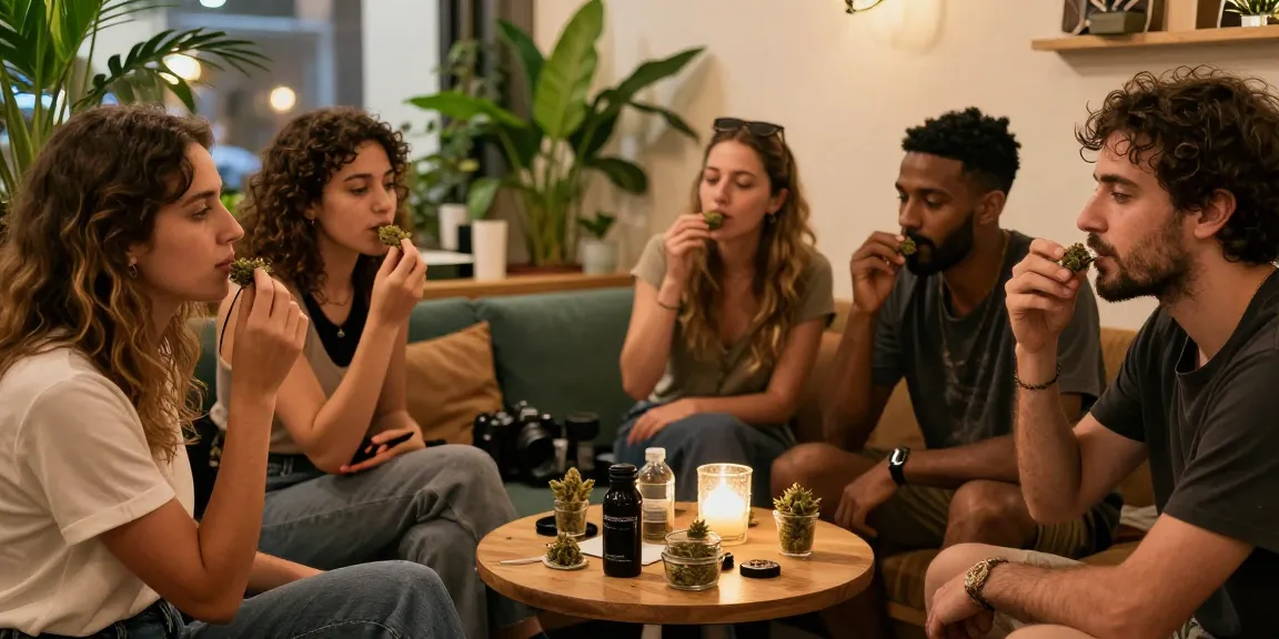 Gemenskap och avkoppling på https://sv.cannabisbcn.com/ under besök i en cannabisklubb i Barcelona.