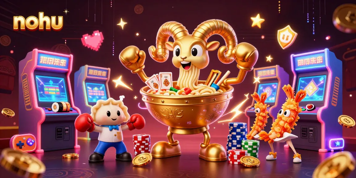 Join the thrilling nohu gaming experience with a vibrant, action-packed 3D illustration featuring playful casino characters.