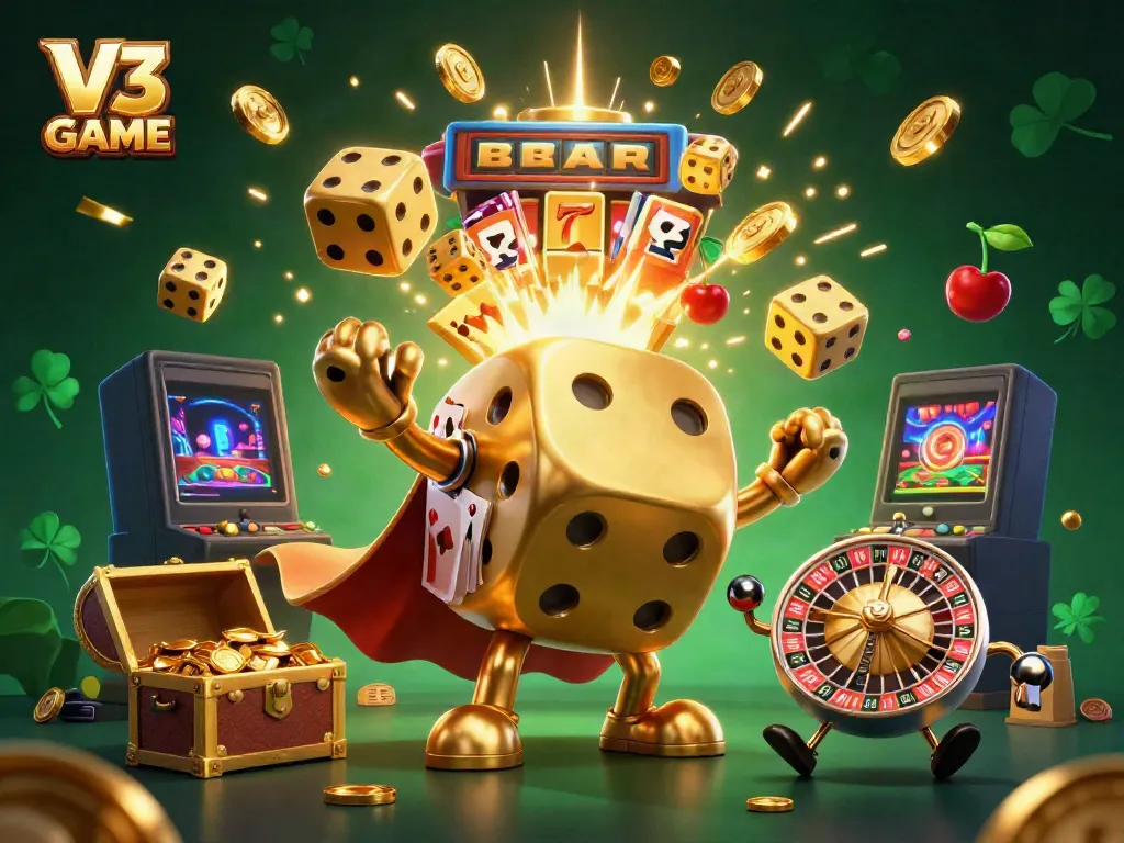 Experience the vibrant excitement of V3 GAME with our immersive slot machine illustration.