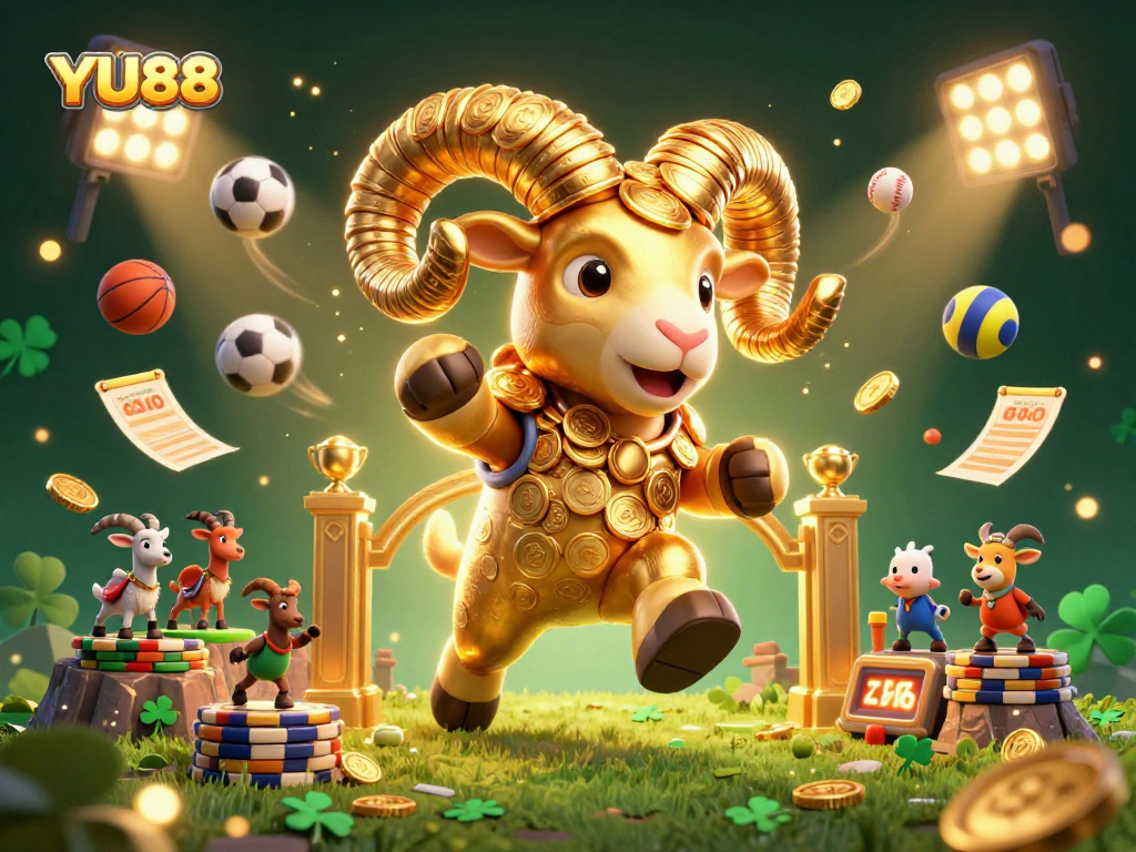 Experience thrilling sports betting with YU88 amidst dynamic game elements and golden visuals.