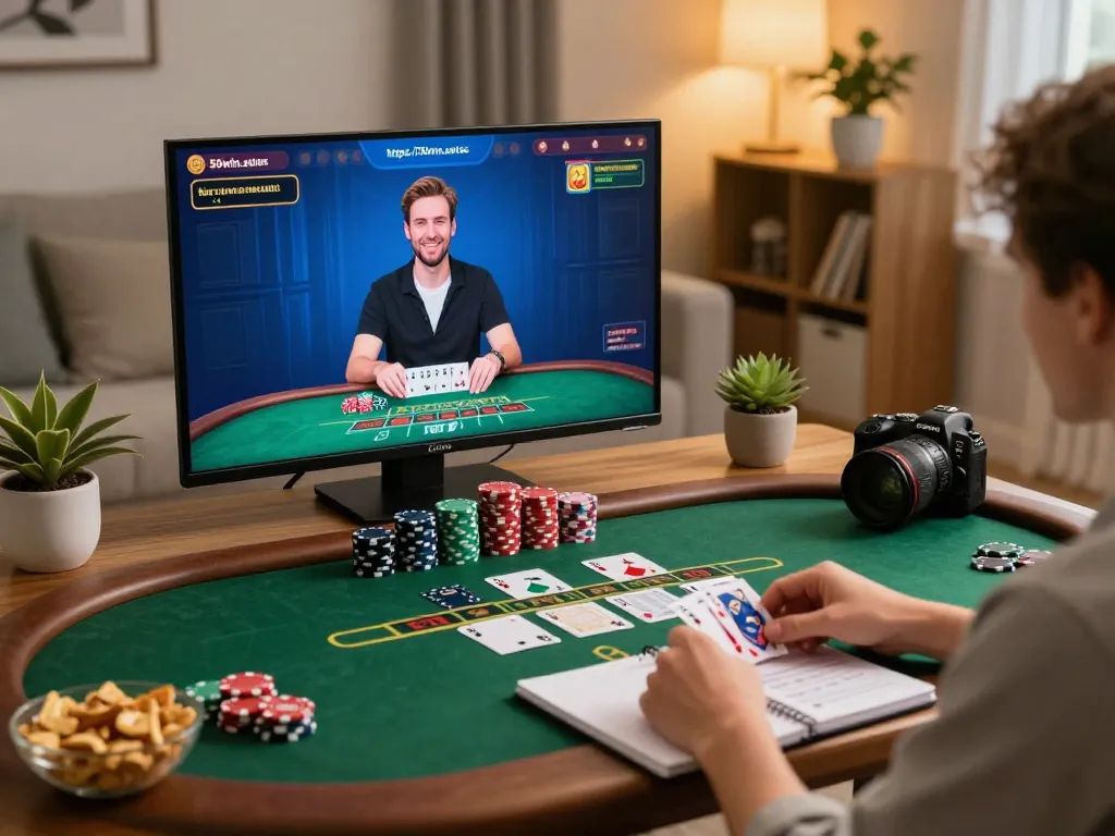 Engaging in live dealer blackjack at home through https://56win.autos/, featuring vibrant gameplay and cozy atmosphere.
