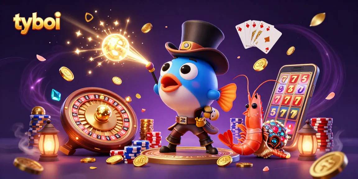 Engage with tyboi's vibrant casino action, featuring glowing anglerfish and cascading gold coins.