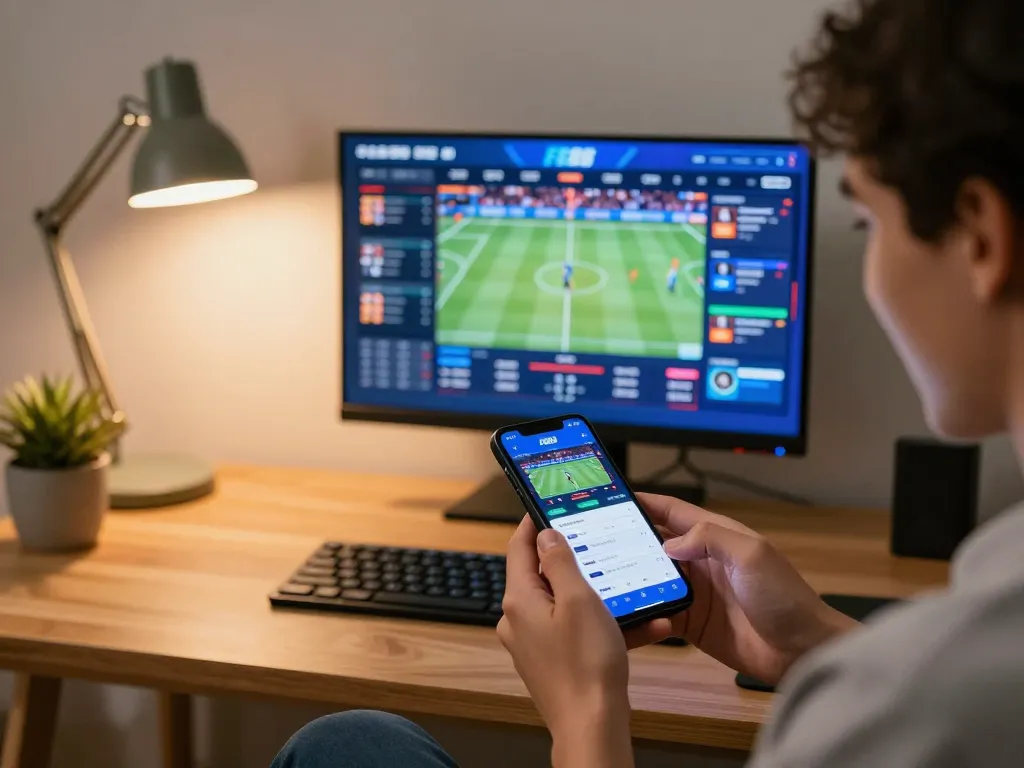 Experience the excitement of betting on sports with the FB88 app in a cozy home setting.