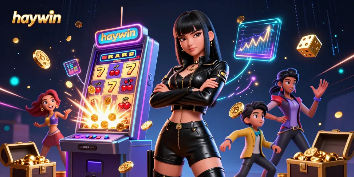 Experience thrilling gameplay at Haywin with a stunning Asian character surrounded by exploding slot machine elements.