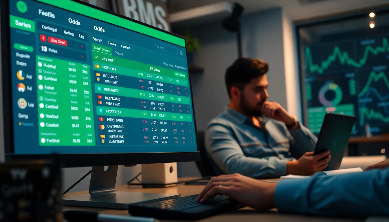 Tỷ lệ kèo nhà cái displayed on a modern digital betting platform with real-time updates, showcasing a dynamic sports betting atmosphere.