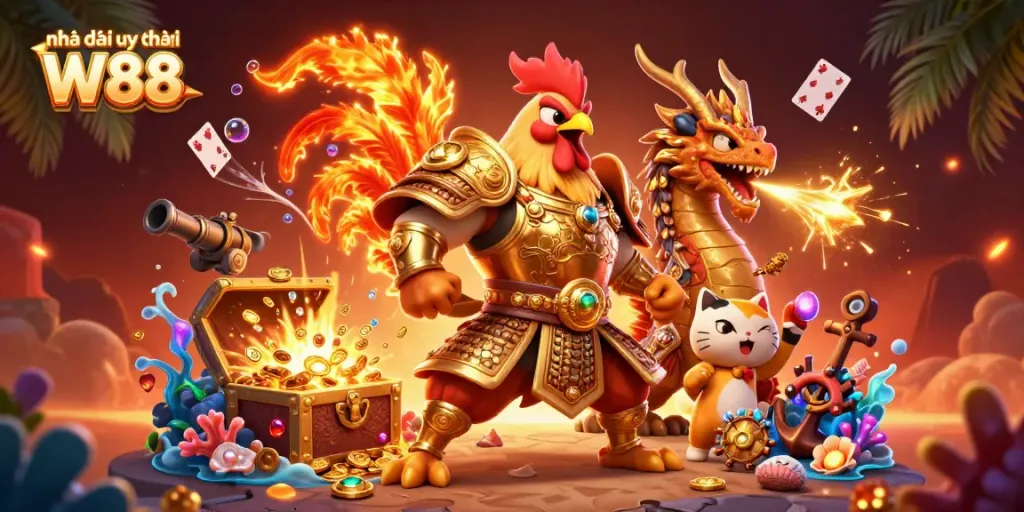 Experience thrilling gameplay at Nhà cái uy tín W88 with dynamic characters and vibrant casino elements