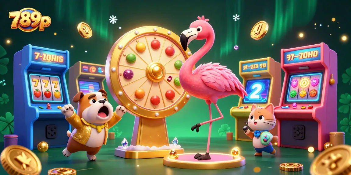 Join the fun at 789p with vibrant casino characters, spinning a prize wheel, in a dynamic 3D illustration.