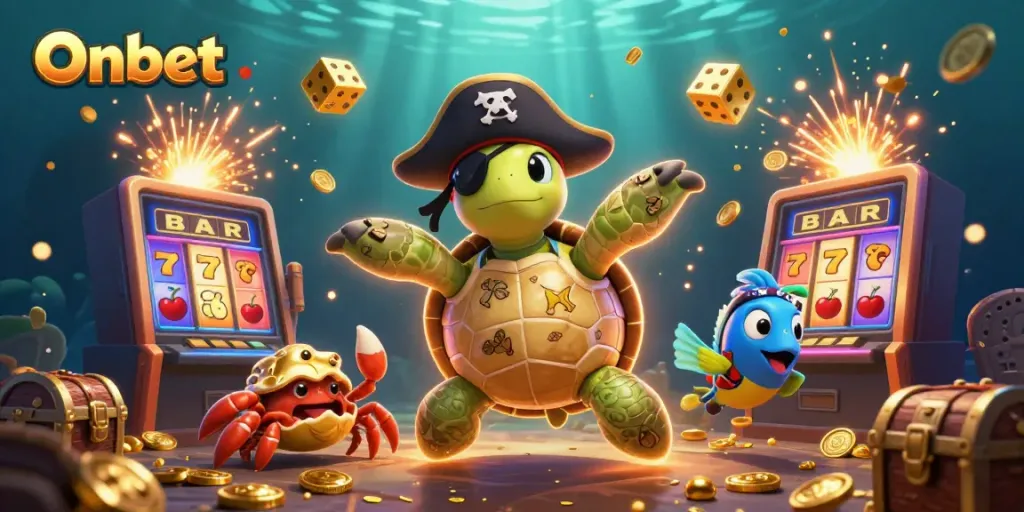 Experience thrilling gameplay at Onbet with animated characters amidst a jackpot explosion from a colorful slot machine.