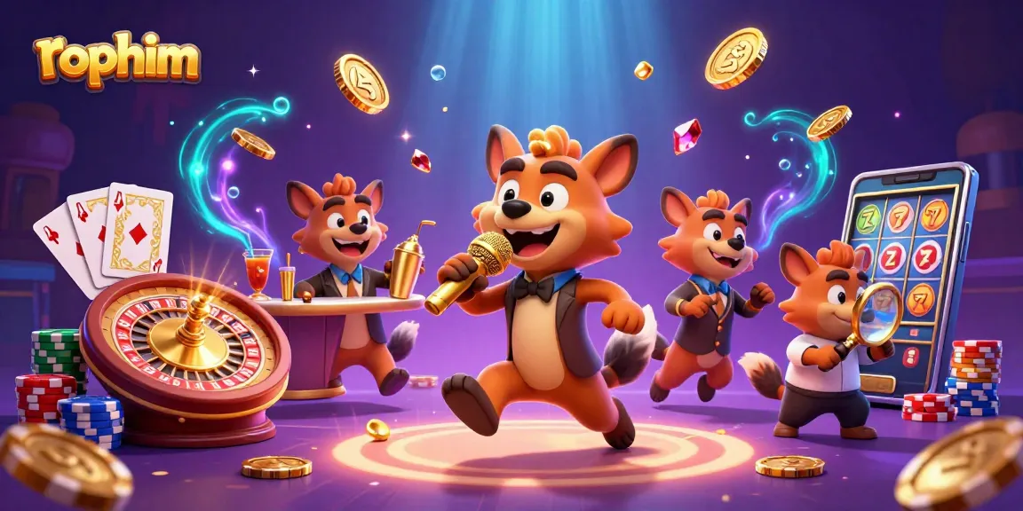 Craft winning strategies at rophim's lively comedy casino club featuring hyenas and action-packed games.
