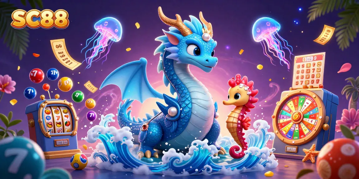 Experience SC88's dazzling world of vibrant lottery elements with animated characters in a lively casino atmosphere.