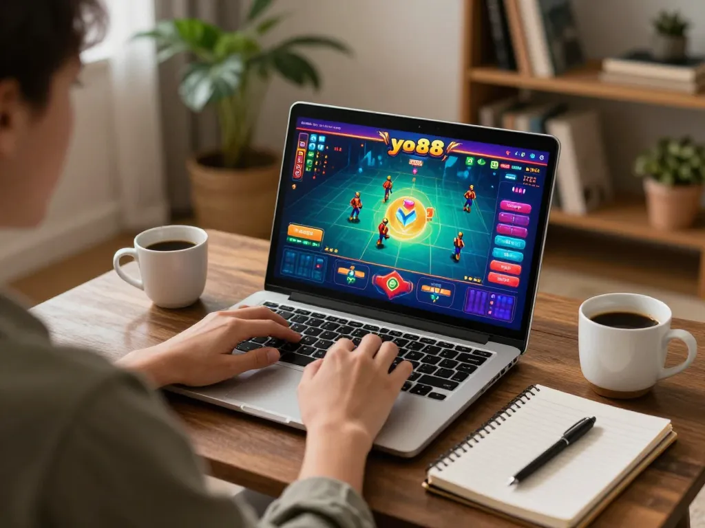 Experience thrilling yo88 gaming while strategizing on cozy home setup.