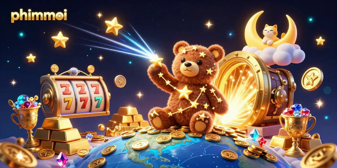 Engage with phimmoi's vibrant casino scene, featuring a constellation bear amidst sparkling treasures.