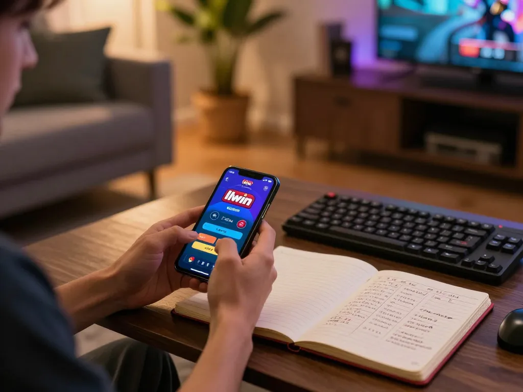 Player engaging with the llwin casino app on smartphone in a cozy home setup