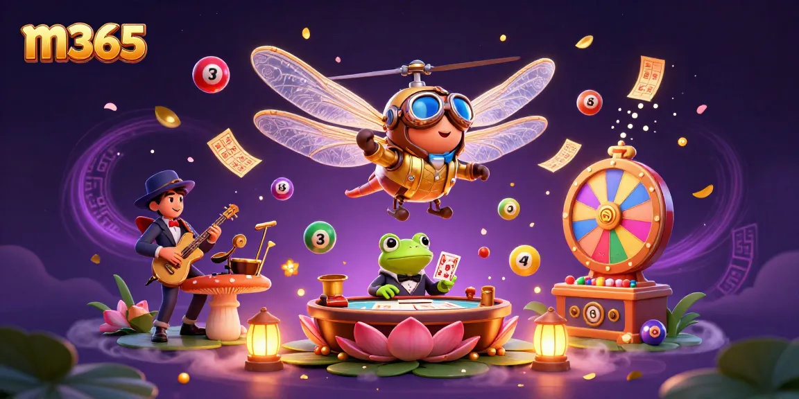Experience thrilling casino action with m365 featuring a dragonfly pilot and frog dealer amidst vibrant gaming elements.
