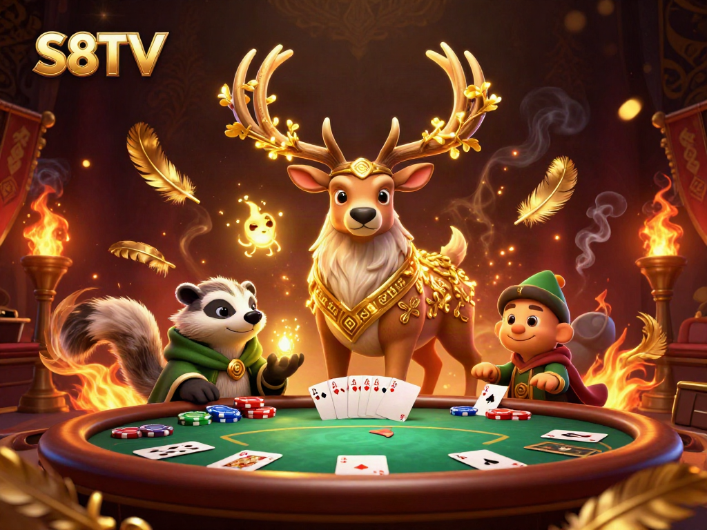 Experience the excitement of S8TV with a lively poker scene featuring dynamic characters.