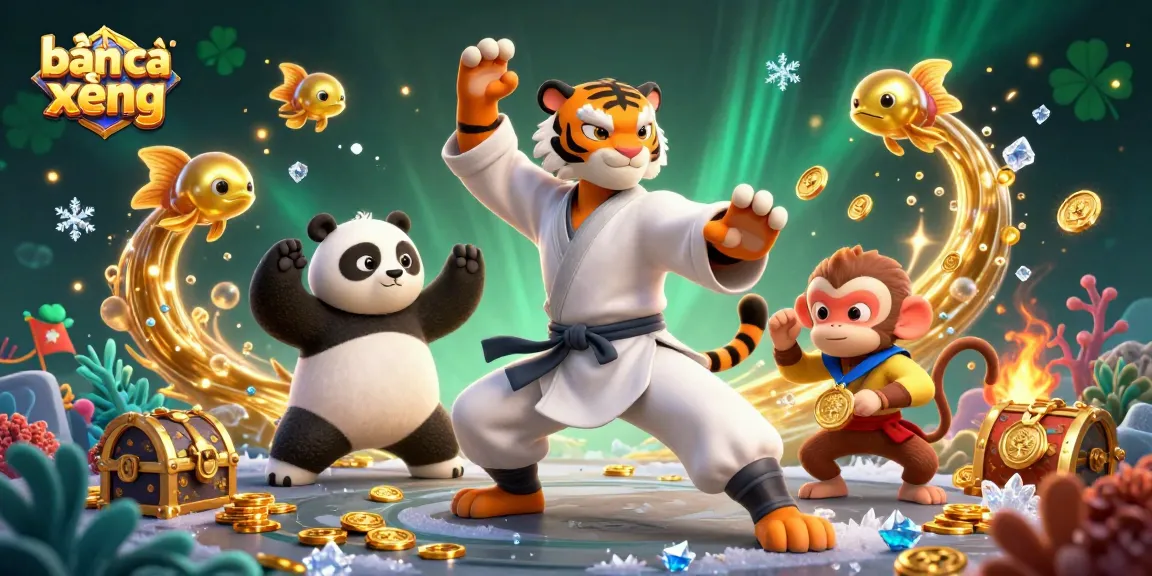Engage in bắn cá xèng action with a fun 3D scene full of underwater treasures and playful characters.