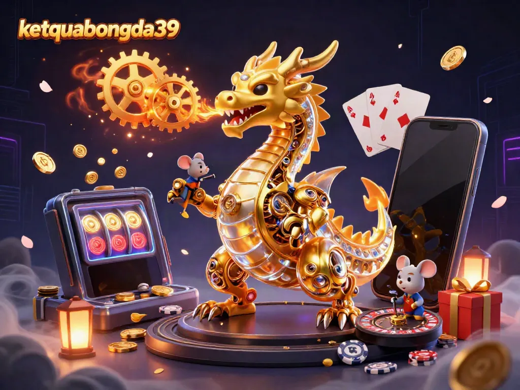 Experience thrilling gaming action with ketquabongda39's golden dragon and slot game elements.