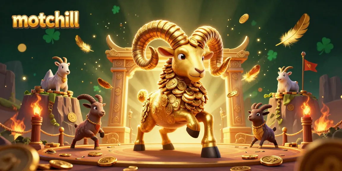 Experience motchill with thrilling action of golden ram charging at a casino gate, vibrant and dynamic scene.