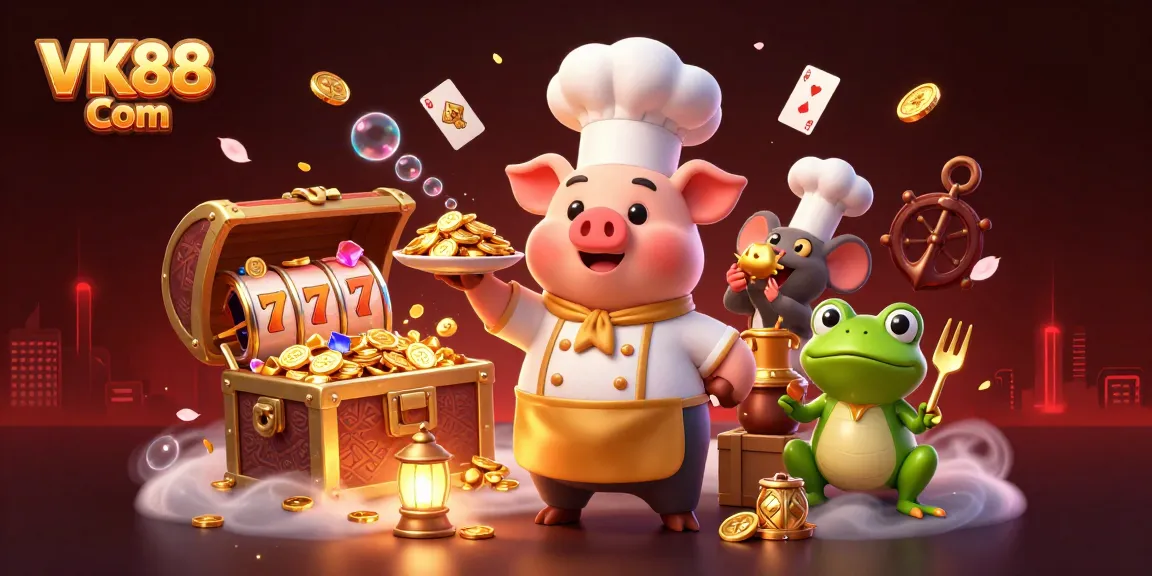 Spin slots and win big with VK88 Com in this vibrant casino illustration featuring exciting game elements.