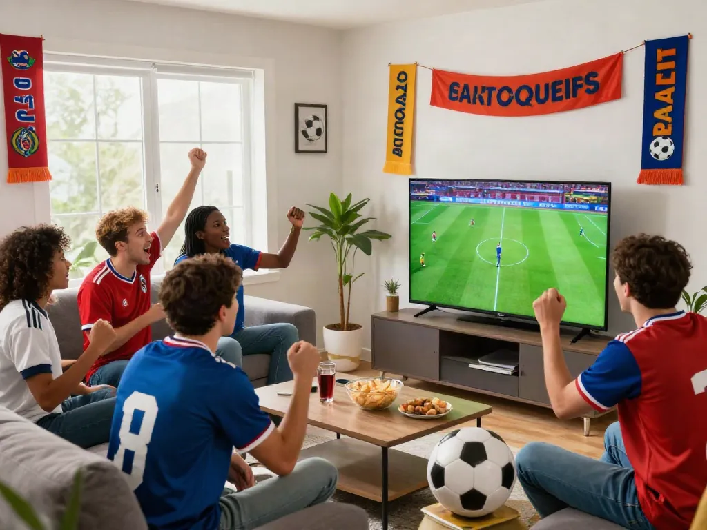 Exciting soccer fan gathering at home watching live matches on xoilactvx.me